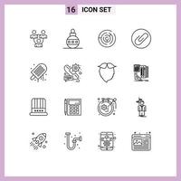 Set of 16 Vector Outlines on Grid for ice cream beach circle clip attach Editable Vector Design Elements