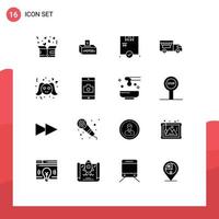 Pack of 16 Modern Solid Glyphs Signs and Symbols for Web Print Media such as romance van influence shop on wheels check Editable Vector Design Elements