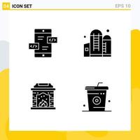 Set of 4 Commercial Solid Glyphs pack for app development fire place mobile grain coke Editable Vector Design Elements