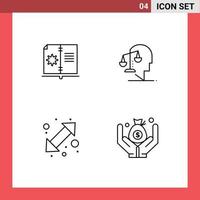 4 User Interface Line Pack of modern Signs and Symbols of book arrow instruction human left Editable Vector Design Elements