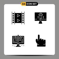 Modern Set of 4 Solid Glyphs Pictograph of film interface multimedia easter setting Editable Vector Design Elements