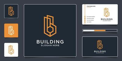 Building real estate logo template. Creative initial letter b with lines for building, architect, construction. vector