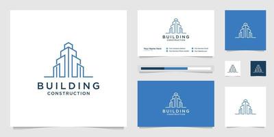 building design logos with lines. construction, apartment and architect. premium logo design and business cards. vector