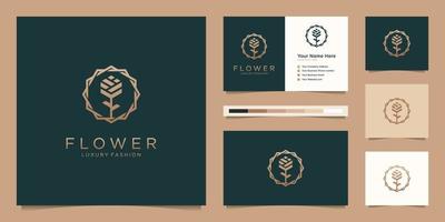 Minimalist elegant flower rose luxury beauty salon, fashion, skincare, cosmetic, yoga and spa products. logo design and business card Premium Vector