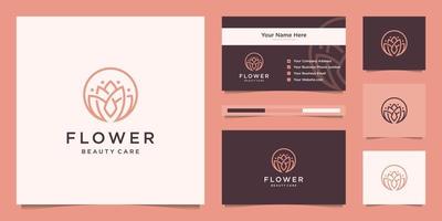 diseño de logotipo lineal de belleza de flor de loto y tarjeta de visita vector