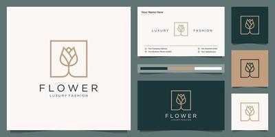 elegante flor rosa belleza, yoga y spa. diseño de logotipo y tarjeta de visita vector