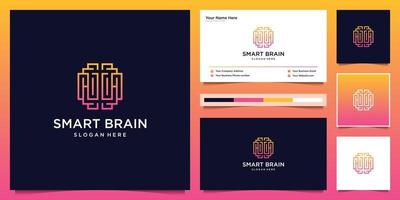 Smart brain with line art style. logo design template can used symbol for tech, smart, education, psychology logo design and business card. vector