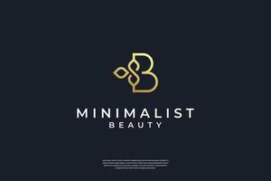 Minimalist golden initial B and leaf logo design with infinity symbol vector