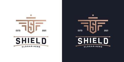 Combine shield with initial S monogram logo template. Luxury badge logo security, safety and protection. vector