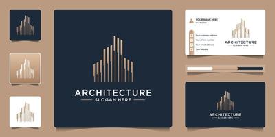 logotipo de línea de construcción elegante minimalista con tarjeta de visita vector