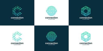 Set of abstract dot connection with letter C logo design. vector