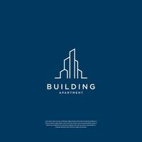 Creative building structure logo design real estate, architecture, construction with line art style vector