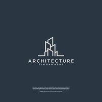 Creative building structure logo design real estate, architecture, construction with line art style vector