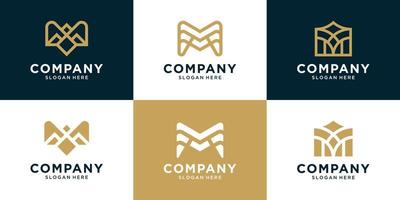 conjunto de diseño inicial del logotipo de la letra m. iconos para negocios de lujo, elegantes y simples. vector