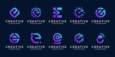 Collection of technology logo template with abstract symbol digital, data, dot, connection and target for business. vector