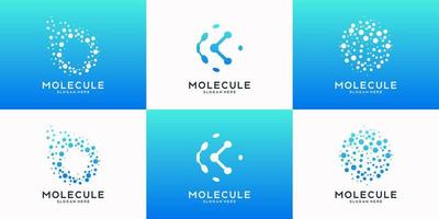 Set of technology globe logo with molecule concept. Abstract world tech logo design collection. vector