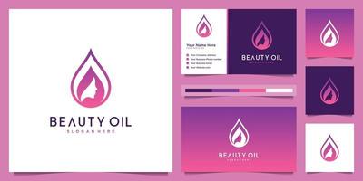 Feminine logo design and business card template. beauty women and oil negative space logo concept. vector