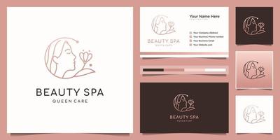 elegante peluquería de mujer, diseño de logotipo de spa y flor y tarjeta de visita vector