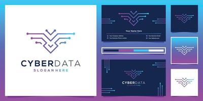 eagle cyber tech logo design and business card, Creative logo symbol for security data, digital, private tech, Artificial Intelligence technology. vector