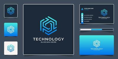 Creative hexagon shape with letter T abstract logo design and business card. vector