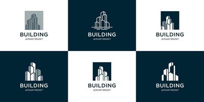 conjunto de ilustración de diseño de logotipo de edificio abstracto vector