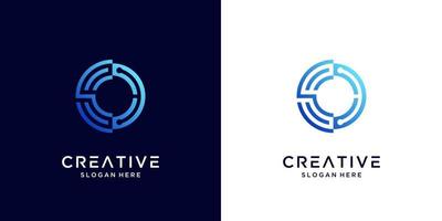Creative Letter C logo design with technology symbol vector