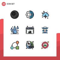 Mobile Interface Filledline Flat Color Set of 9 Pictograms of graph drop lightning development color Editable Vector Design Elements