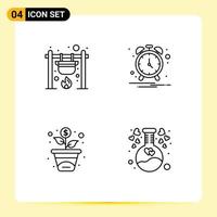 4 Line concept for Websites Mobile and Apps bonfire growth cook clock chemical Editable Vector Design Elements