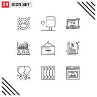 Pack of 9 creative Outlines of e stock link market data Editable Vector Design Elements