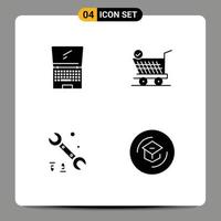 Group of 4 Modern Solid Glyphs Set for computer wrench laptop retail tool Editable Vector Design Elements