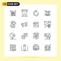 Group of 16 Modern Outlines Set for mobile app arrow service hotel Editable Vector Design Elements