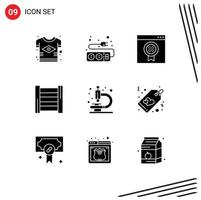 Group of 9 Modern Solid Glyphs Set for microscope tools cable ladder online Editable Vector Design Elements