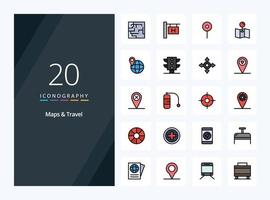 20 Maps  Travel line Filled icon for presentation vector