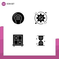 Pack of 4 creative Solid Glyphs of activities interior game setting heart Editable Vector Design Elements