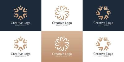 Set of abstract luxury people family and human unity symbol for teamwork and team group logo template vector