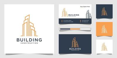 building design logos with line style. symbol for construction, apartment and architect. premium logo design and business cards. vector