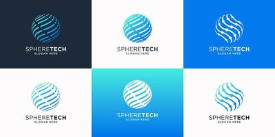 Set of world tech logo template. Modern icon globe, sphere, technology logo design element. vector