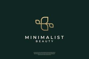 Minimalist elegant initial B and leaf logo design with line art style