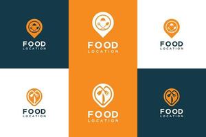 establecer el diseño del logotipo de la ubicación de la comida de la colección. símbolo tenedor, cuchara, cuchillo y alfiler vector