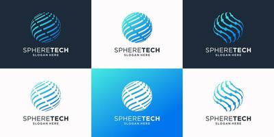 Set of world tech logo template. Modern icon globe, sphere, technology logo design element. vector