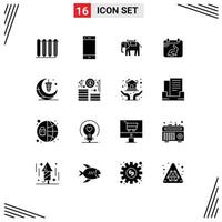 16 iconos creativos signos y símbolos modernos de fecha día anillo calendario elefante elementos de diseño vectorial editables vector