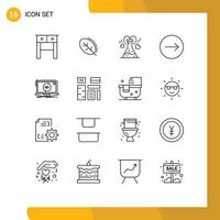 Group of 16 Outlines Signs and Symbols for software application flask app transfer Editable Vector Design Elements