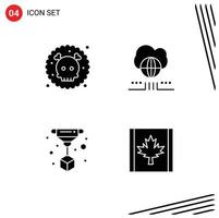 Set of 4 Vector Solid Glyphs on Grid for gas print waste network canada Editable Vector Design Elements