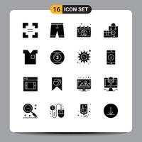 Group of 16 Solid Glyphs Signs and Symbols for clothes shopping calendar product bag Editable Vector Design Elements