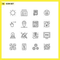 Set of 16 Vector Outlines on Grid for finger happy id emojis certificate Editable Vector Design Elements