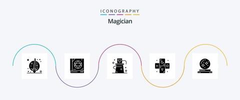 Magician Glyph 5 Icon Pack Including ball. tarot. card. horoscope. trick vector