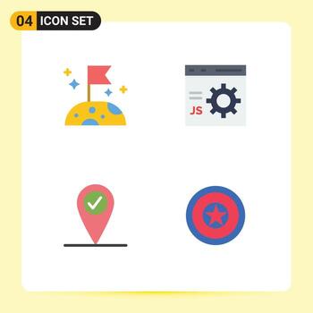 Modern Set of 4 Flat Icons Pictograph of moon pin browser development independece Editable Vector Design Elements