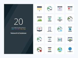 20 Network And Database Flat Color icon for presentation vector