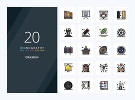 20 icono lleno de línea de educación para presentación vector