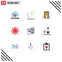 Mobile Interface Flat Color Set of 9 Pictograms of comment global hand logistic setting Editable Vector Design Elements